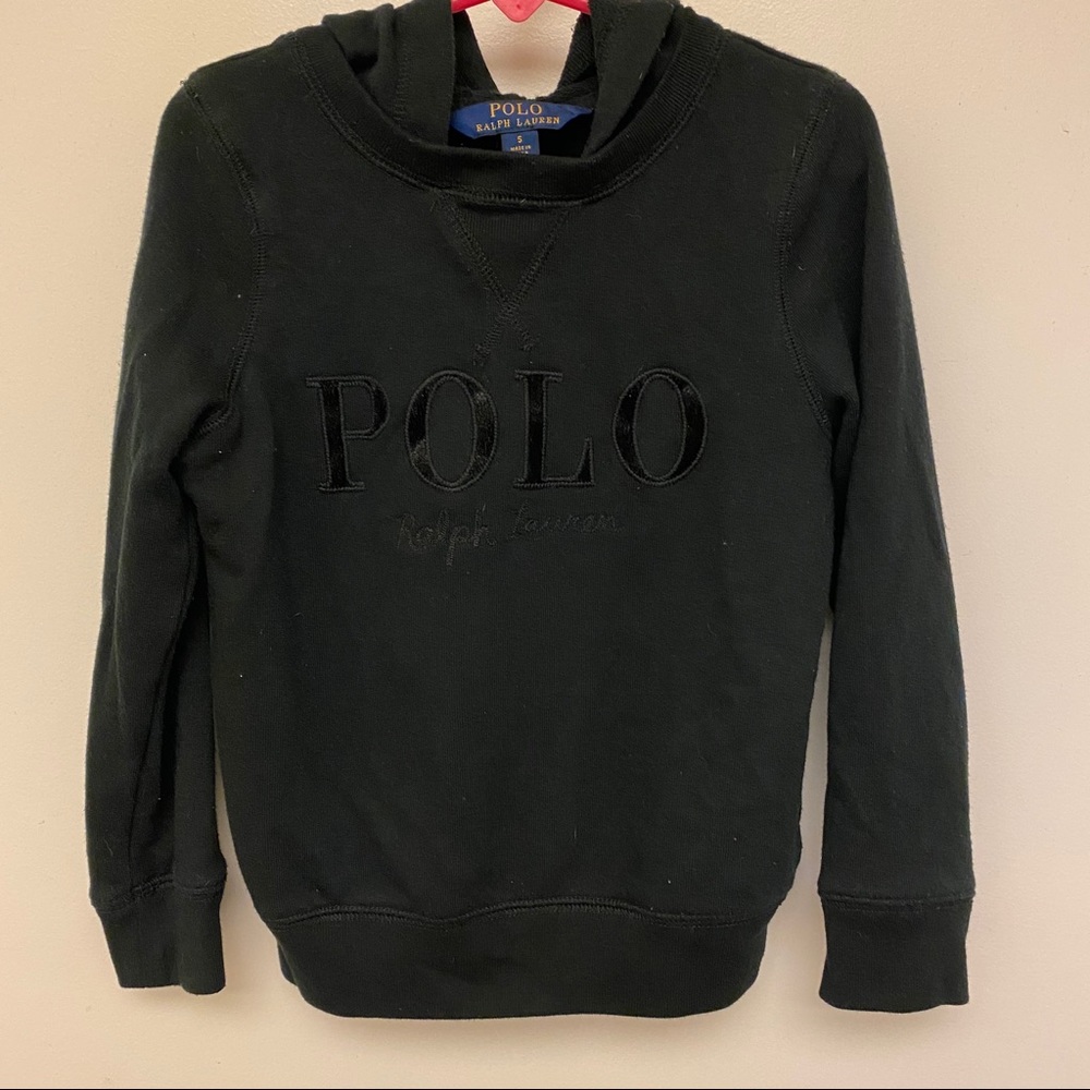 Polo black on black hoodie.